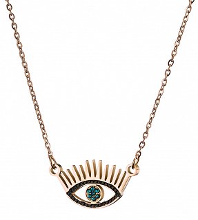 Κολιέ ατσάλινο σε ροζ χρυσό ματάκι με γαλάζια κρύσταλλα CZ