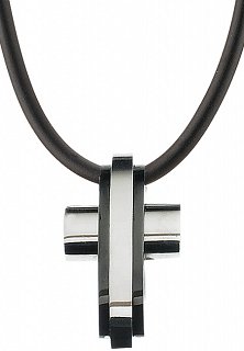 Κολιέ σταυρός ατσάλι με καουτσούκ