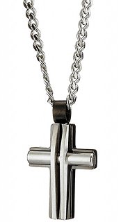 Σταυρός ατσάλι ανδρικός σε ασημί με μαύρο
