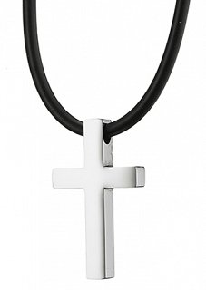 Κολιέ σταυρός ατσάλι με καουτσούκ λουράκι