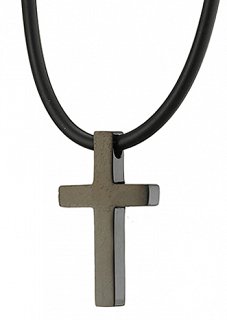 Κολιέ σταυρός ατσάλι με καουτσούκ λουράκι