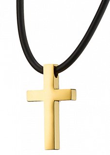 Κολιέ σταυρός ατσάλι με καουτσούκ λουράκι