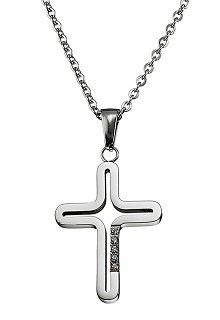 Κολιέ ατσάλινο σταυρός με πέτρες ζιργκόν