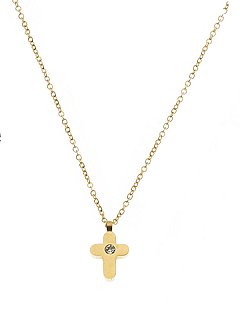 Κολιέ ατσάλινο σταυρός με πέτρα ζιργκόν