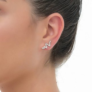 Oxzen σκουλαρίκι ασημένιο ear climber με πέτρες ζιργκόν
