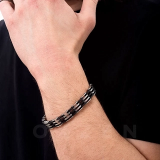 Χειροπέδα ανδρική ατσάλι σε ασημί με μαύρο