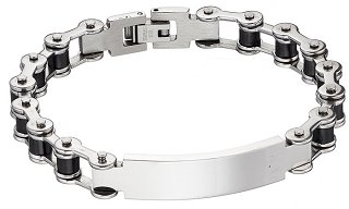 Χειροπέδα ανδρική ατσάλι σε ασημί με μαύρο καουτσούκ