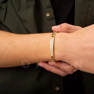 Βραχιόλι ανδρικό από ανοξείδωτο ατσάλι ταυτότητα με λευκά ζιργκόν