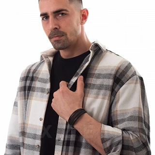 Βραχιόλι ατσάλινο με δέρμα μαύρο και κούμπωμα μαγνήτη