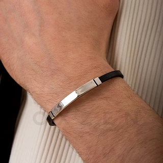 Βραχιόλι ατσάλινο δέρμα PU με πλακέτα