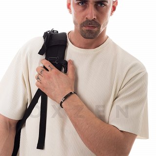 Βραχιόλι ατσάλινο δέρμα PU με πλακέτα