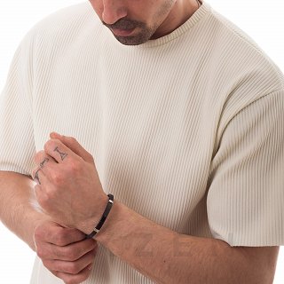 Βραχιόλι ατσάλινο δέρμα PU με πλακέτα