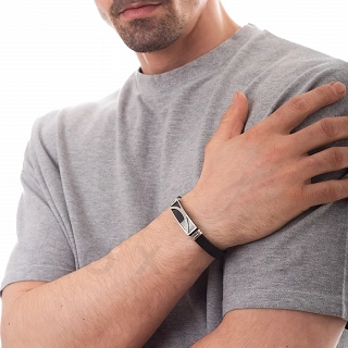 Βραχιόλι ατσάλινο με δέρμα PU ταυτότητα με μαίανδρο