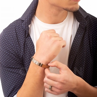 Βραχιόλι ατσάλινο με δέρμα PU ταυτότητα με ταμπά δέρμα