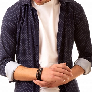 Βραχιόλι ανδρικό ατσάλινο με δέρμα τετραπλό