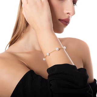 Oxzen βραχιόλι ατσάλινο με πέρλες