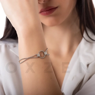 Βραχιόλι γυναικείο ατσάλινο, με κρίκο και αλυσίδες
