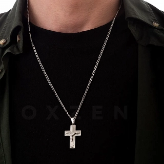 Κολιέ σταυρός ατσάλι σε ασημί, ανδρικός