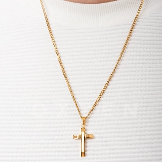 Κολιέ σταυρός ατσάλι σε ασημί