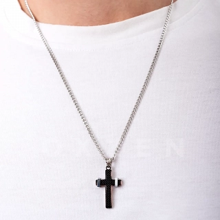 Κολιέ σταυρός αντρικός ατσάλι σε ασημί με μαύρο