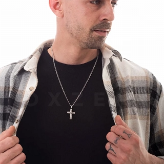 Κολιέ σταυρός αντρικός ατσάλι