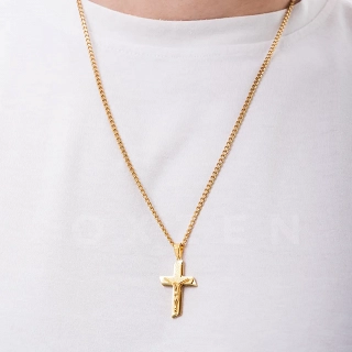 Κολιέ σταυρός με αλυσίδα ατσάλι ανδρικός με εσταυρωμένο σε ματ