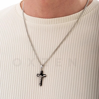 Κολιέ σταυρός ατσάλι με αλυσίδα