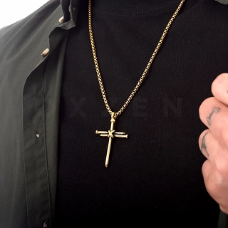 Σταυρός με αλυσίδα Unisex από ανοξείδωτο ατσάλι 316L ασημί μεγάλος