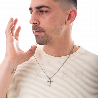 Σταυρός με αλυσίδα από ανοξείδωτο ατσάλι κυλινδρικός