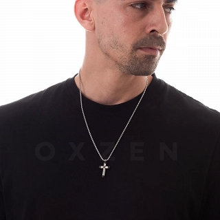 Σταυρός με αλυσίδα από ανοξείδωτο ατσάλι κυλινδρικός