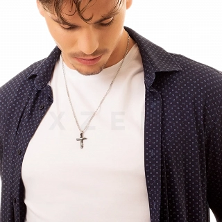 Κολιέ σταυρός ανδρικός από ανοξείδωτο ατσάλι ασημί με μαύρο