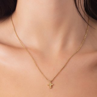 Κολιέ ατσάλινο σταυρός με πέτρα ζιργκόν