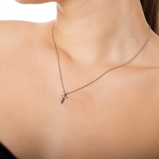 Κολιέ ατσάλινο σταυρός με πέτρα ζιργκόν