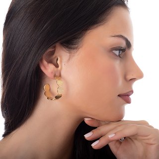 Σκουλαρίκια κρίκοι ατσάλινοι με στρογγυλά στοιχεία