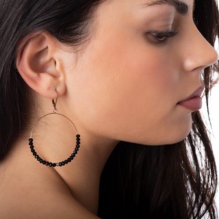 Σκουλαρίκια κρεμαστά ατσάλινα με πέτρες μαύρο σπινέλιο