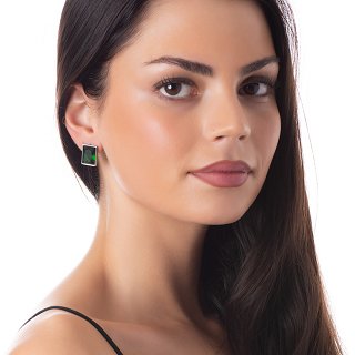 Σκουλαρίκια καρφωτά ατσάλινα με πράσινη πέτρα ζιργκόν