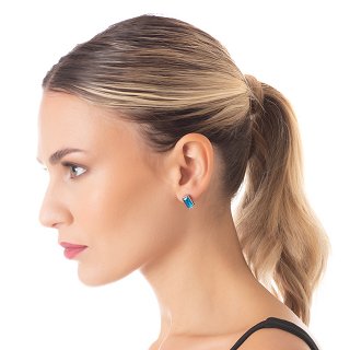 Σκουλαρίκια καρφωτά ατσάλινα με γαλάζια πέτρα ζιργκόν