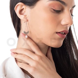 Σκουλαρίκια κρεμαστά από ανοξείδωτο ατσάλι, μακριά με πέρλα