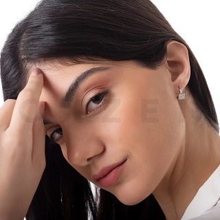 Σκουλαρίκια κρίκοι από ανοξείδωτο ατσάλι με λευκά κρύσταλλα