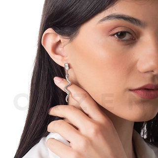 Σκουλαρίκια κρεμαστά από ανοξείδωτο ατσάλι, φίδι με τετράγωνο ζιργκόν