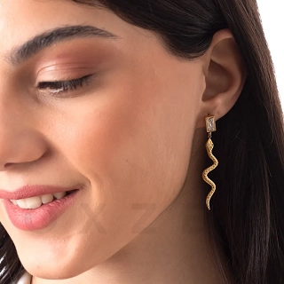 Σκουλαρίκια κρεμαστά από ανοξείδωτο ατσάλι, φίδι με τετράγωνο ζιργκόν