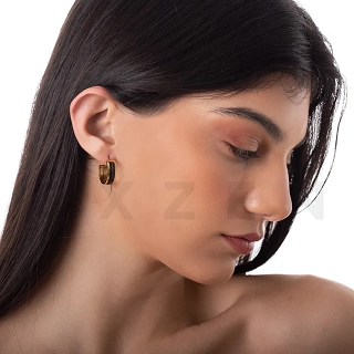 Σκουλαρίκια κρίκοι από ανοξείδωτο ατσάλι, φαρδιοί με μαύρο σμάλτο