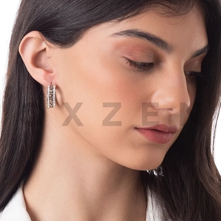 Σκουλαρίκια κρίκοι ατσάλινοι, με μαίανδρο και λευκά κρύσταλλα