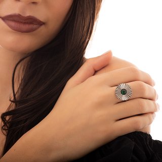 Δαχτυλίδι ατσάλινο στρογγυλό με πράσινη πέτρα ζιργκόν