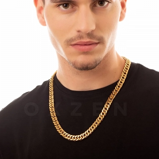 Oxzen Cuban Link αλυσίδα λαιμού unisex ατσάλινη με πλάτος 1cm