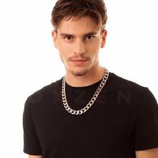 Oxzen Cuban Link αλυσίδα λαιμού unisex ατσάλινη με πλάτος 1,5cm