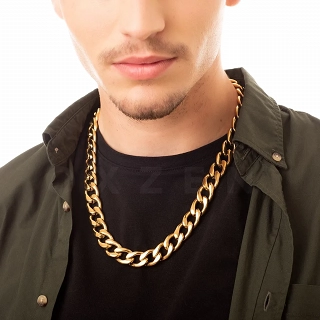 Oxzen Cuban Link αλυσίδα λαιμού unisex ατσάλινη με πλάτος 1,5cm