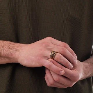 Δαχτυλίδι ανδρικό από ανοξείδωτο ατσάλι επιχρυσωμένο φίδι με κόκκινα μάτια