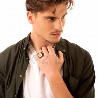 Δαχτυλίδι ανδρικό από ανοξείδωτο ατσάλι ασημόχρυσο, λύκος