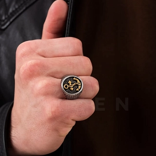 Δαχτυλίδι ανδρικό από ανοξείδωτο ατσάλι ασημόχρυσο οβάλ με άγκυρα